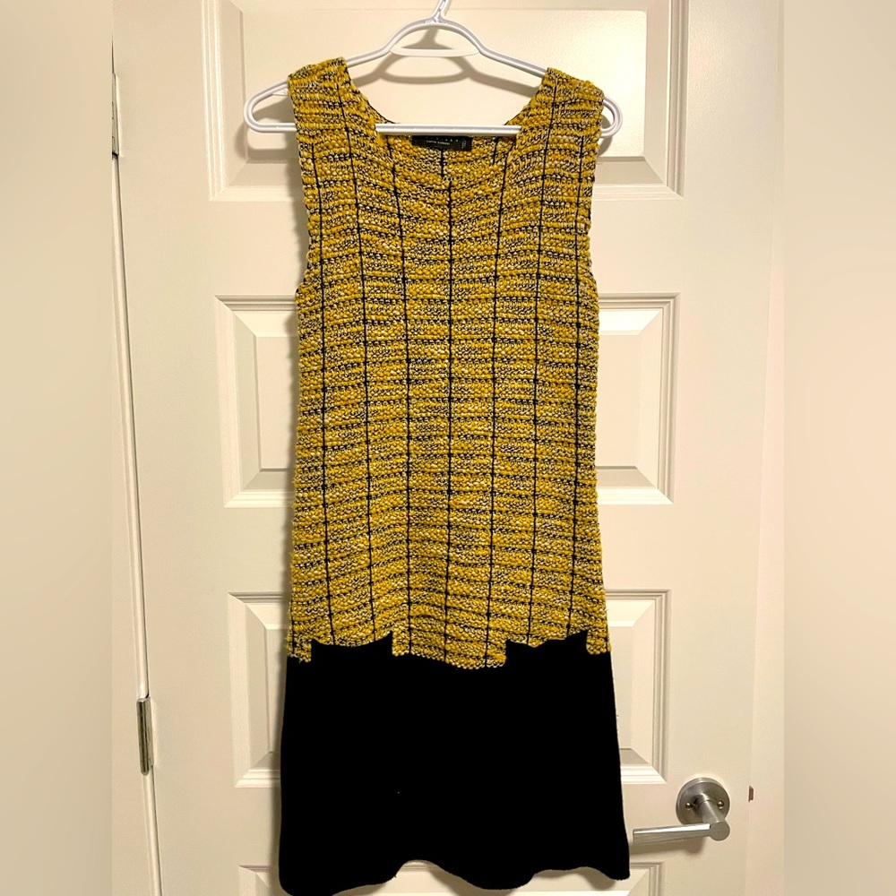 SALE Twin-Set Simona Barbieri Black & Yellow Tweed Dress With Knit Skirt…